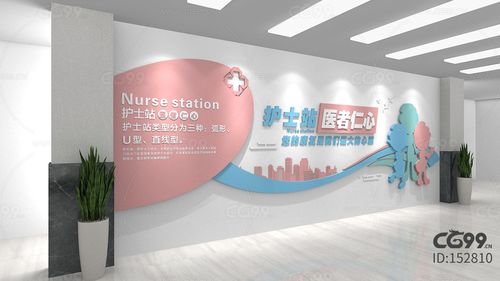 粉色简约飘带医疗护士站文化墙