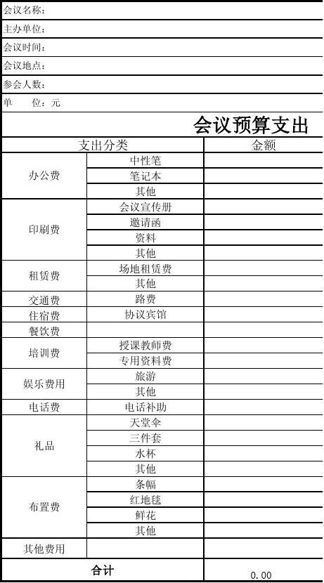 会议,活动经费预算表