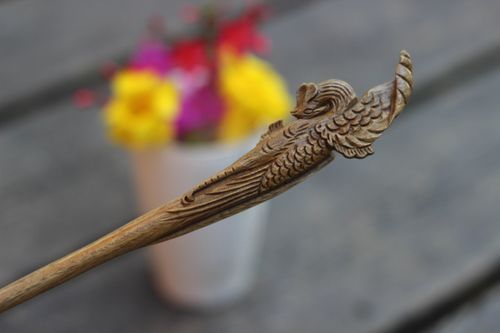 手工雕刻木簪子批发,复古式发钗 绿檀木高端凤凰簪