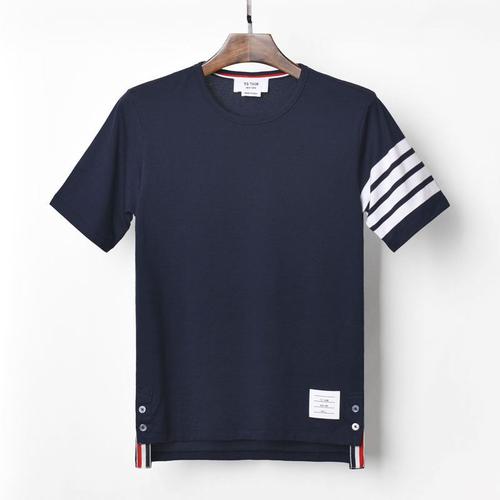 tb thom汤姆布朗纯棉短袖小翻领polo衫色织四条杠条纹男女款t恤潮