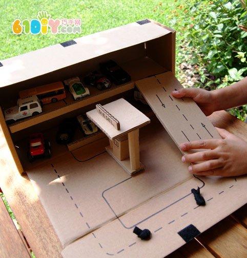 废纸盒diy制作停车场玩具
