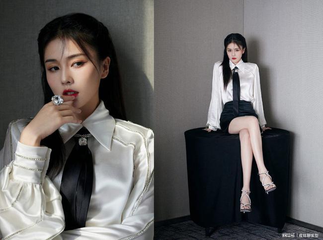 白鹿很会抢镜头绸缎衬衫配短裙简约时尚肤白貌美好身材