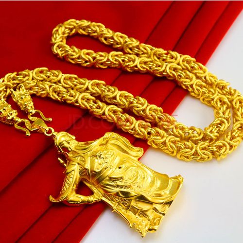 千影珠宝 黄金项链男士男款粗大重关公吊坠空心坠子泰国链成色真镀金