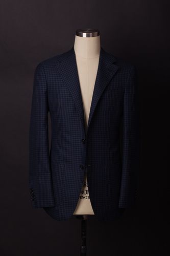 意大利carlo.b全羊毛蓝色格纹休闲意式西服量身定制手工全麻衬