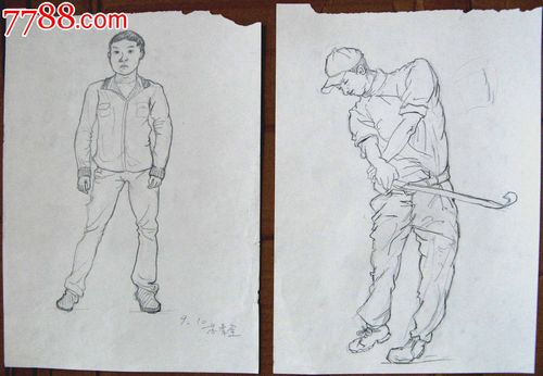 素描人物画2幅运动的男生