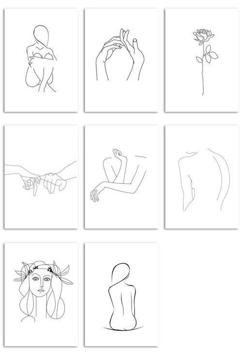 工厂直销抽象女士线条人物身体手画图片家居艺术装饰北欧画布画芯