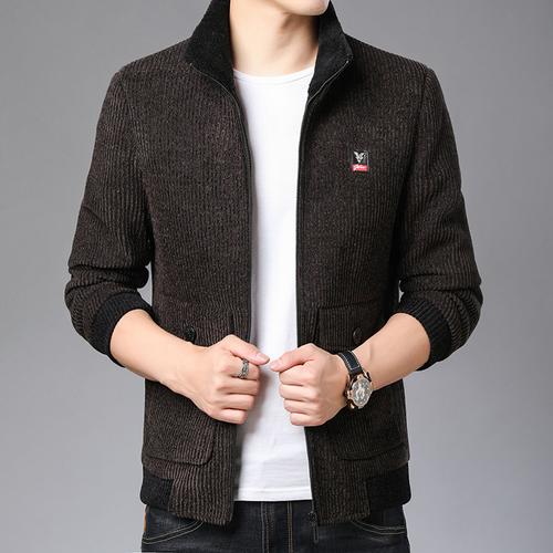 秋冬季男装中老年男士加厚夹克爸爸装毛呢外套雪尼尔