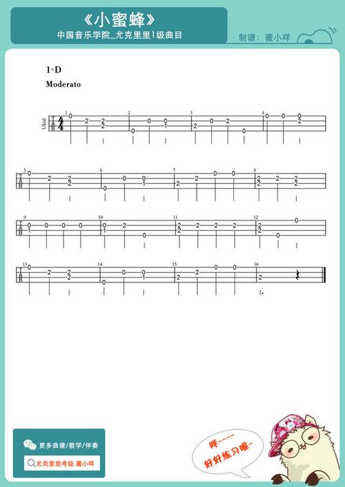 中国音乐学院_尤克里里考级【1级】《小蜜蜂》曲谱示范