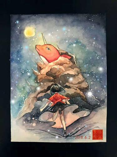 大鱼海棠水彩动漫水彩画