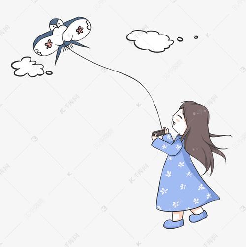 快乐放风筝的小女孩