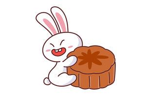 吃月饼的开心兔子简笔画