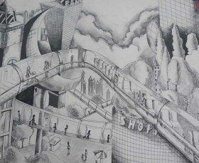 八开素描纸的科幻画的简笔画