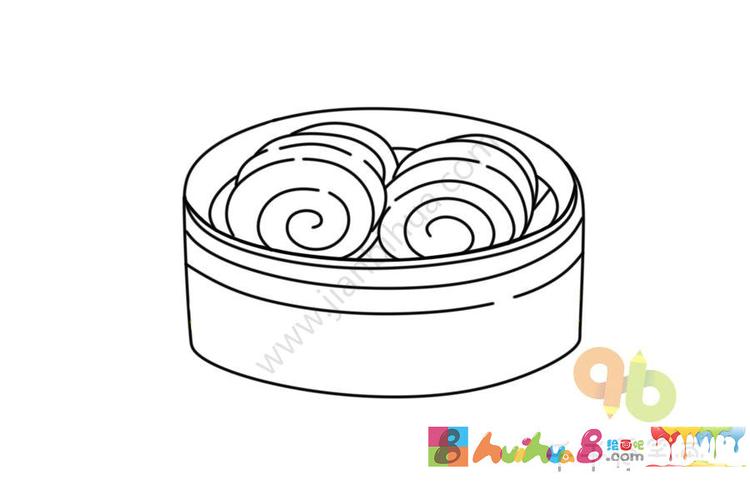 美食简笔画 蒸笼里的花卷