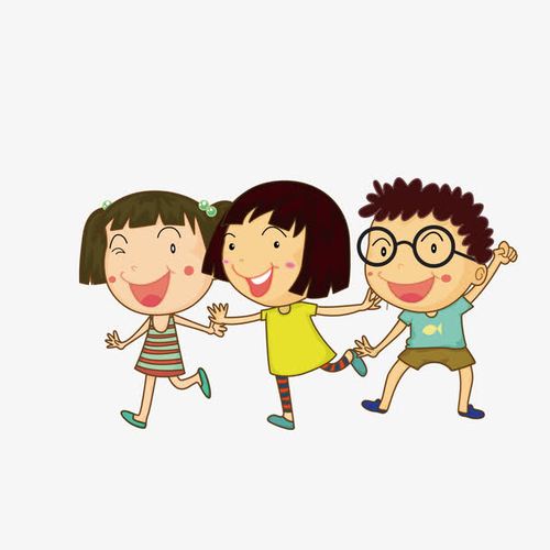 手拉手玩耍的三个孩子