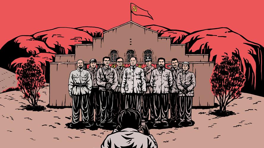版画风格红色革命题材延安系列插画三张