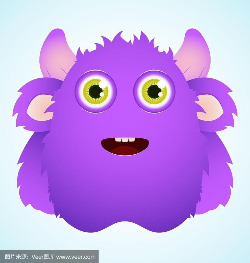 可爱的,怪物,动物毛,紫色,有角的