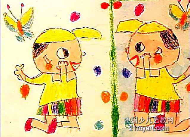 儿童简笔画照镜子