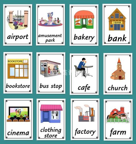 英语宝宝单词闪卡卡片建筑场所地点place早教早教闪卡
