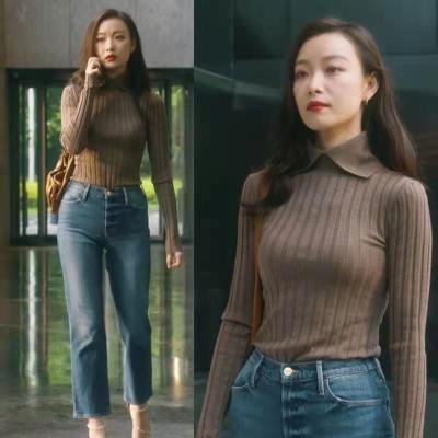 sandromoscoloni流金岁月朱锁锁倪妮同款毛衣女春秋修身翻领上衣