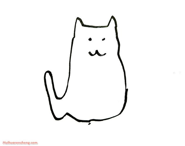 有颜色小猫的画法第1步:首先画这只可爱小猫的轮廓.