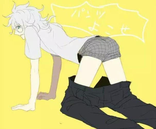 弹丸二代,狛枝凪斗,裤子半褪,灰白格子胖次,内裤,跪趴