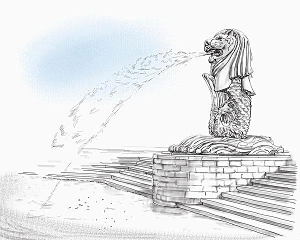 素描,图像,鱼尾狮