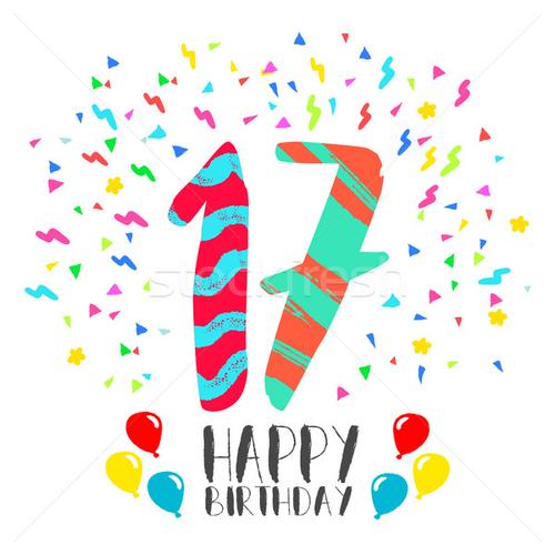 stock photo: happy birthday for 17 year party invitation card