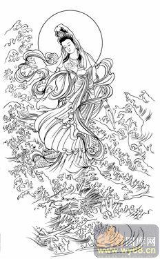 观音-白描图-97骑龙观音-2-观音菩萨全图
