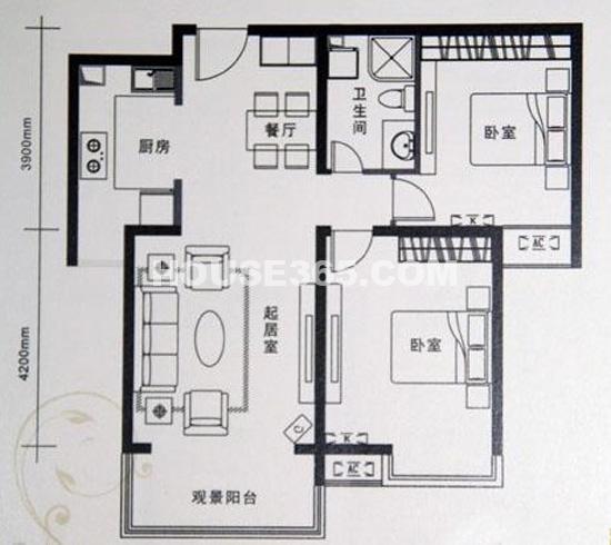 雅荷四季城7号楼/9号楼b户型2室2厅1厨1卫 85.60㎡
