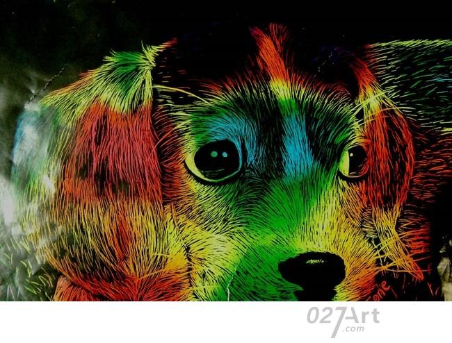 聪明可爱的小狗动物主题刮画图片欣赏儿童蜡笔画图片大全