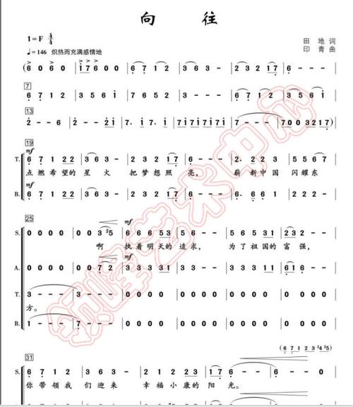 向往廖昌永版合唱谱简谱钢琴伴奏谱伴奏音乐