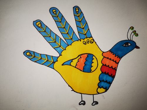 《手掌孔雀》 写美篇  我拥有了一只漂亮的孔雀,我相信小朋友们也都画