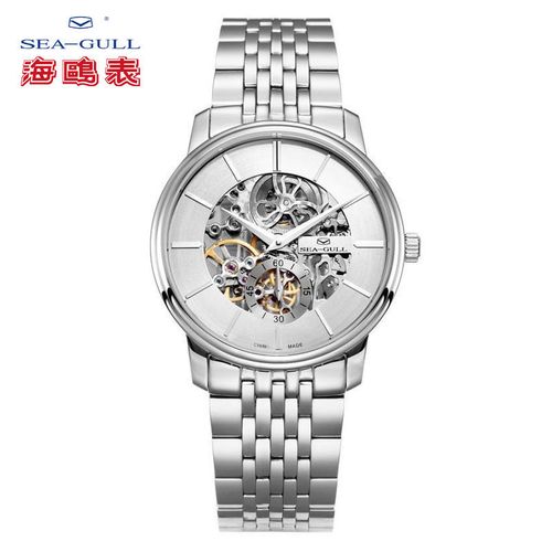 海鸥手表男士高档机械表时尚商务镂空休闲防水钢带腕表816.401k
