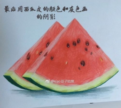 逼真写实的夏天西瓜的彩铅画手绘教程图片 西瓜彩铅怎么画 彩铅西瓜的
