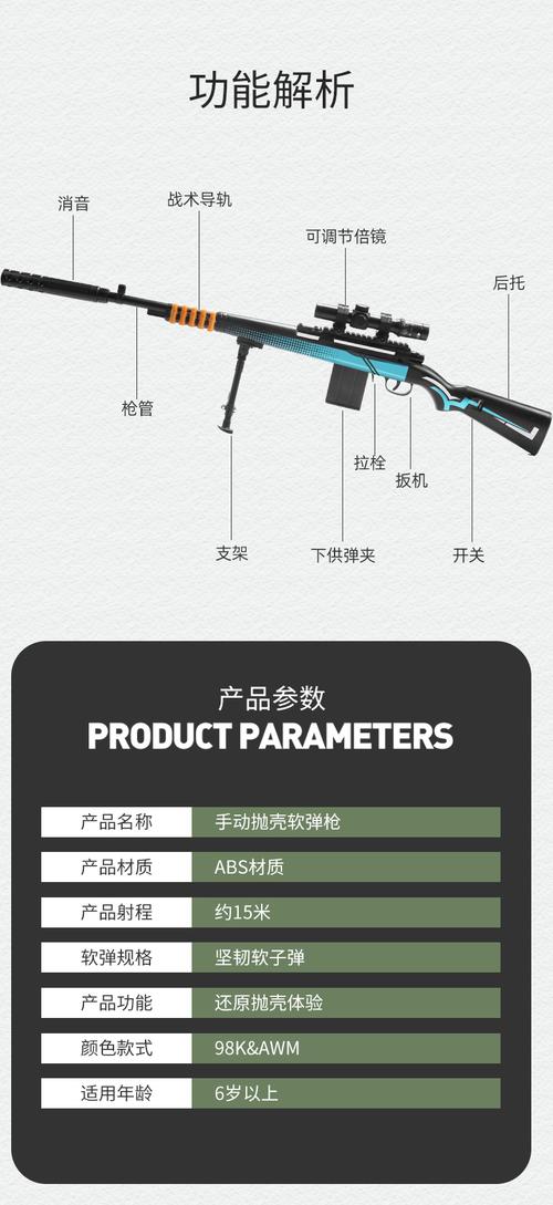 awm抛壳大号玩具枪儿童软弹枪98克可发射男孩吃鸡全装备 抛壳awm-军