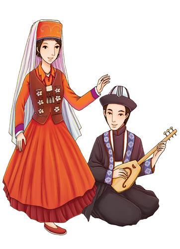 柯尔克孜族男女简笔画