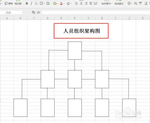6 第六步:表格制作好后,在表格的上方填写出"人员组织架构图"如下图