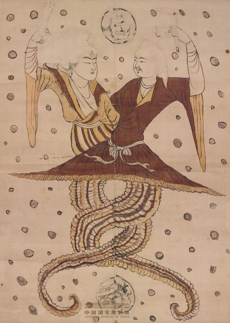 唐·唐人伏羲女娲像立幅 中国国家博物馆藏魏晋 伏羲画像砖 敦煌市