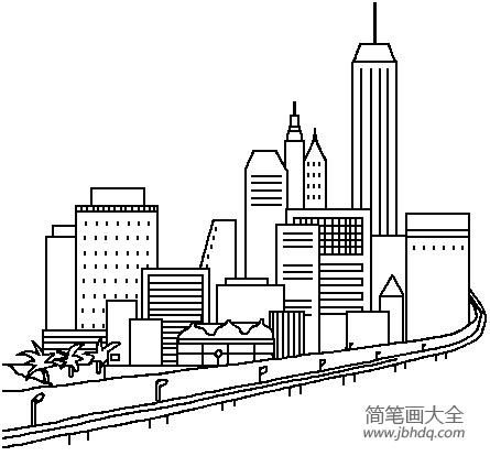 城市高楼大厦简笔画图片