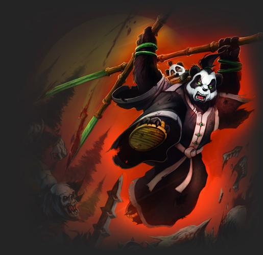 熊猫人原画双持长柄竹刀背着小熊猫的武僧