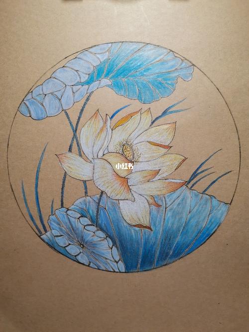 第一副牛皮纸彩铅画～古风荷韵_彩铅画_古风_上色_临摹_文化_绘画
