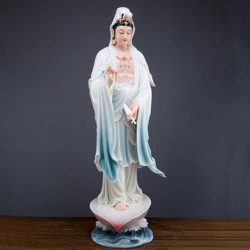 圆通佛具《一叶观音》白玉观音佛像 供奉 家用站像观世音菩萨摆件