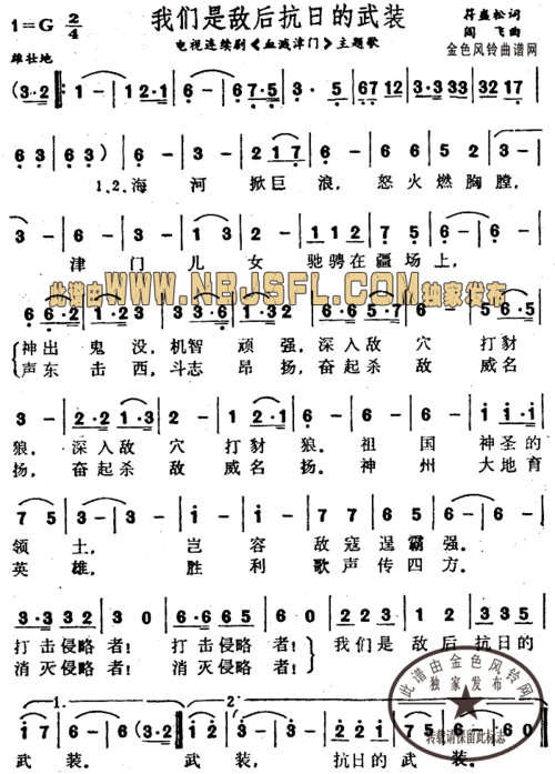 我们是敌后抗日的武装(《血溅津门》主题歌) 简谱