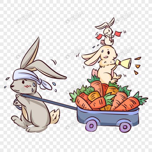 拉着萝卜车的兔子