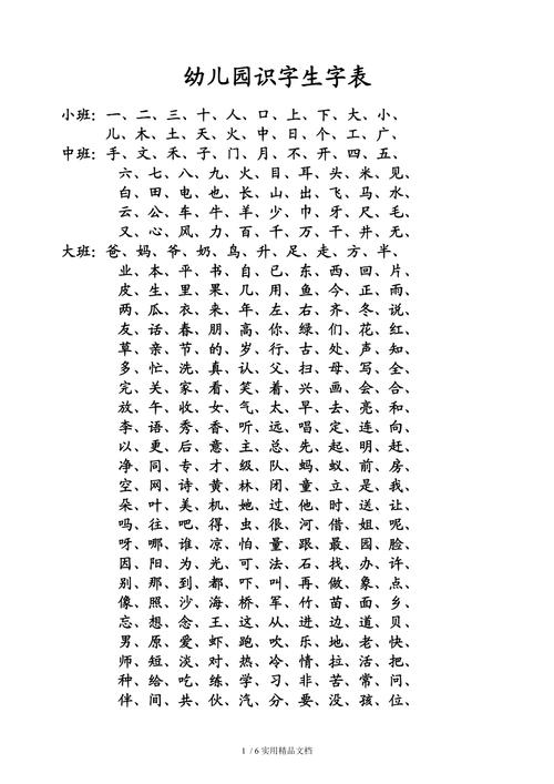 幼儿园识字表