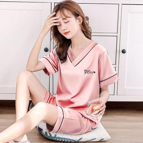 睡衣女夏季套装可外穿冰丝网红学生ins韩版大码两件套新款家居服莎丞