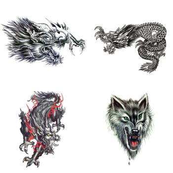 过肩龙纹身贴胸口过肩龙龙头纹身贴ins霸气学生社会男女防水逼真刺青