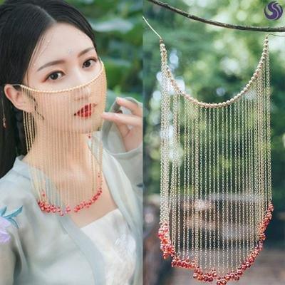 汉服儿童面纱古风古代遮脸超仙挂耳流苏汉服儿童面纱古代配饰