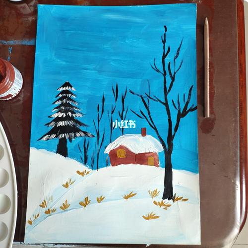 小学生寒假作业,动手画一幅美丽的冬天,儿童水粉画,水粉画入门