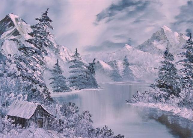 冬天雪景水彩风景画雪景风景画